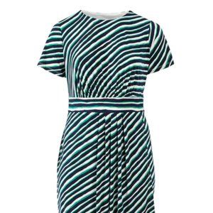 London Times 18W Techno Stripe Jersey Sheath Dress NAVY GREEN